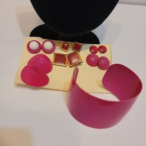 Vntg Pink Earring Lot and‎ Cuff Bracelet
